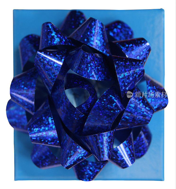 Blue gift box with holographic bow